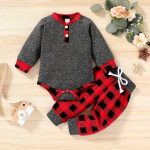 I'm so thankful Newborn Baby Boy Fall Clothes Infant Plaid Long Sleeve Button Romper and Pants Set Winter Outfits - Image 2